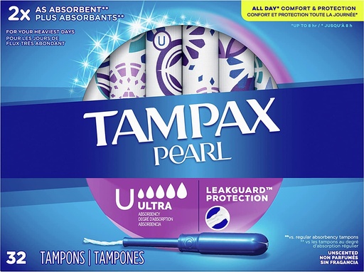 Tampax Pearl Tampons Ultra Absorbencia con Trenza Protector de Fugas